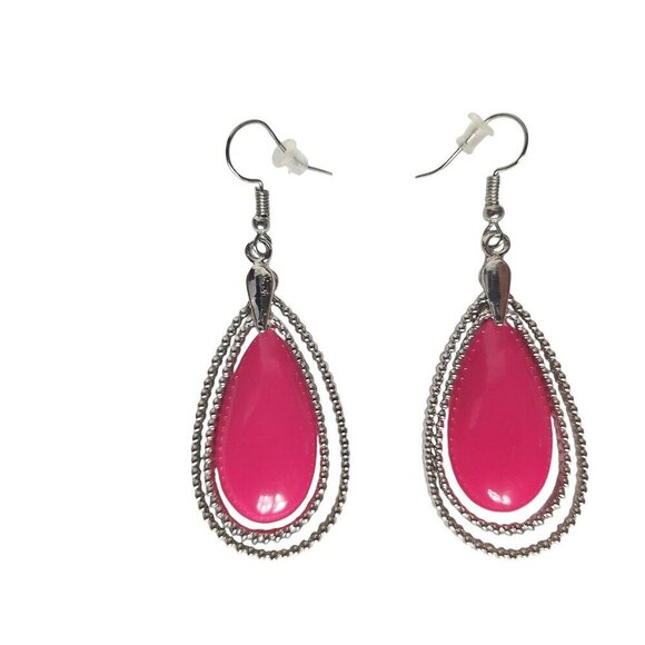 Unbranded Jewelry - Silver Tone Pink Teardrop Dangle Studded Earrings Jewelry